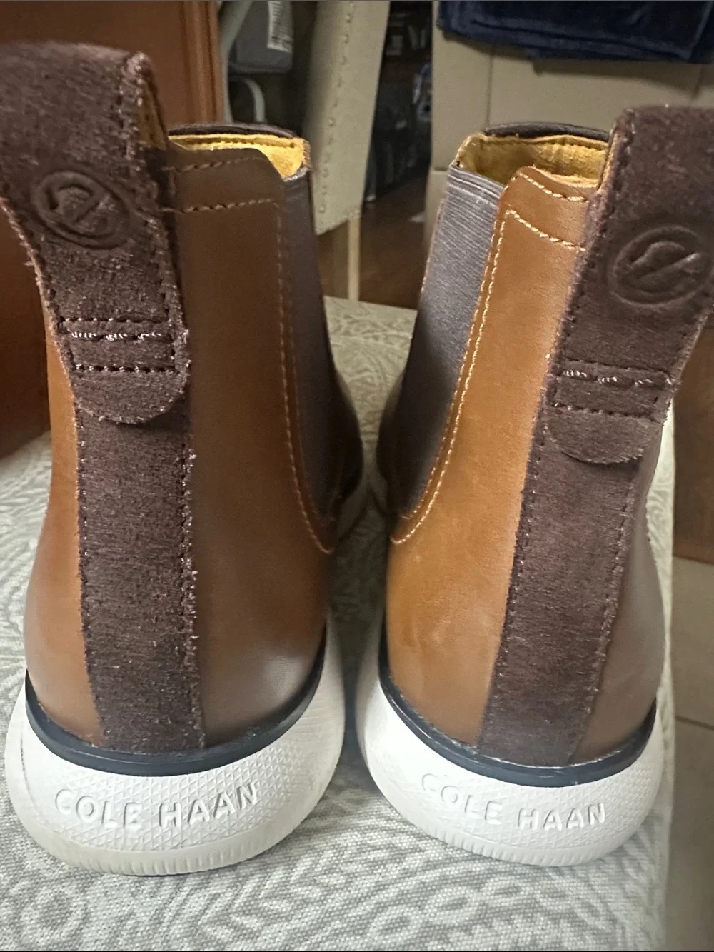 Cole Haan Brown Leather Chelsea Sneaker Boots Zero Grand with White Sole
